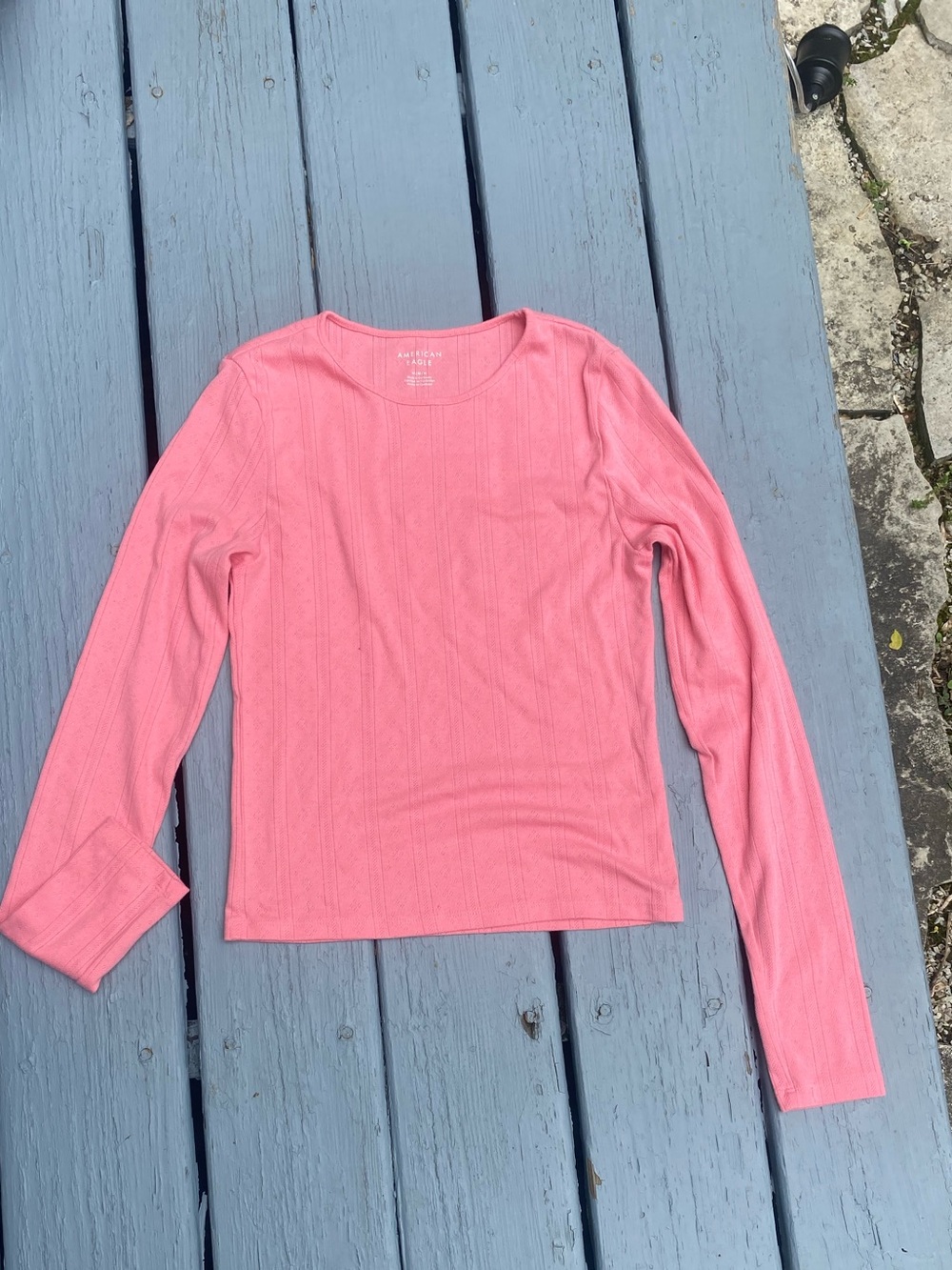 American Eagle Outfitters Pink Ribbed Long-Sleeve Tee